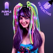 Noodle Hair Headband In Neon Rave With Purple LEDS