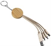 Round Bamboo Charging Multi Cable Key Ring
