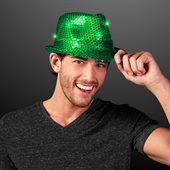 Sequin Fedora Green Hat And Flashing LED