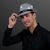 Sequin Fedora Silver Hat And Flashing LED