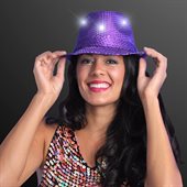 Sequin Purple Fedora Hat With Flashing LED