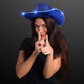 Shiny Blue Cowboy Hat With LED Flashing Brim