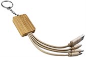 Square Bamboo Charging Multi Cable Key Ring