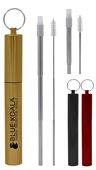Telescopic Straw And Cleaning Brush In Metallic Case