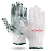 White Knit Freezer Gloves With Green Grip Dots